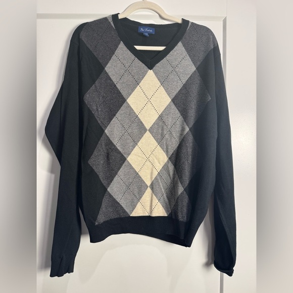 Paul Frederick silk cashmere Black and Gray Argyle Sweater - Picture 1 of 5